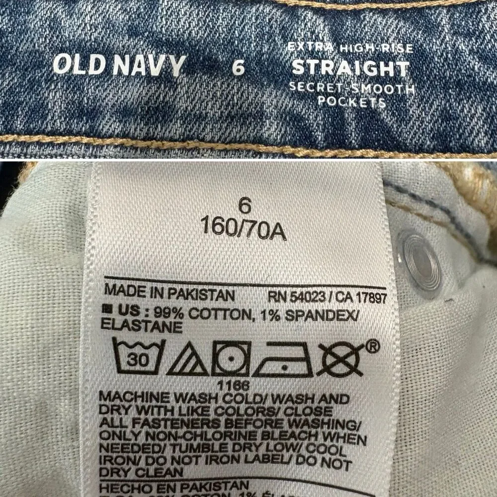 Old Navy Extra High Rise Straight Jean Secret Smooth Pockets Size 6